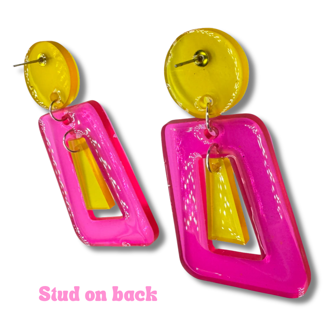 Neon Rectangle Dangle Earrings