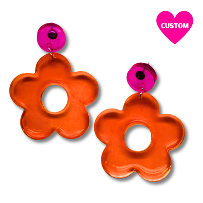 60's Neon Flower Dangle Stud Earrings