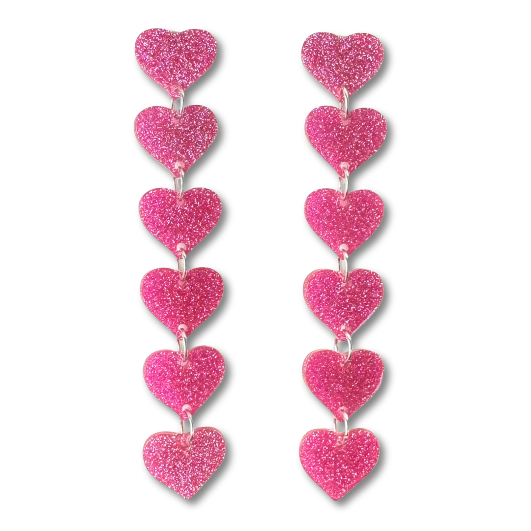 Glitter Heart Stud Dangle Earrings