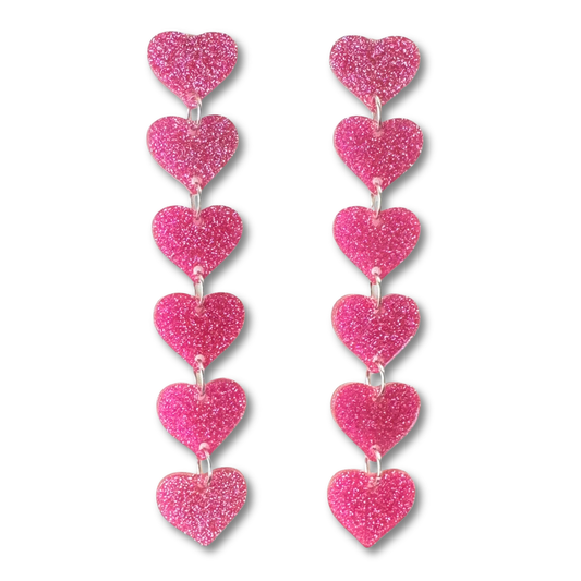 Glitter Heart Stud Dangle Earrings