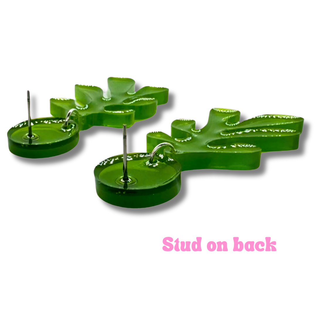 Green Leaf Stud Earrings