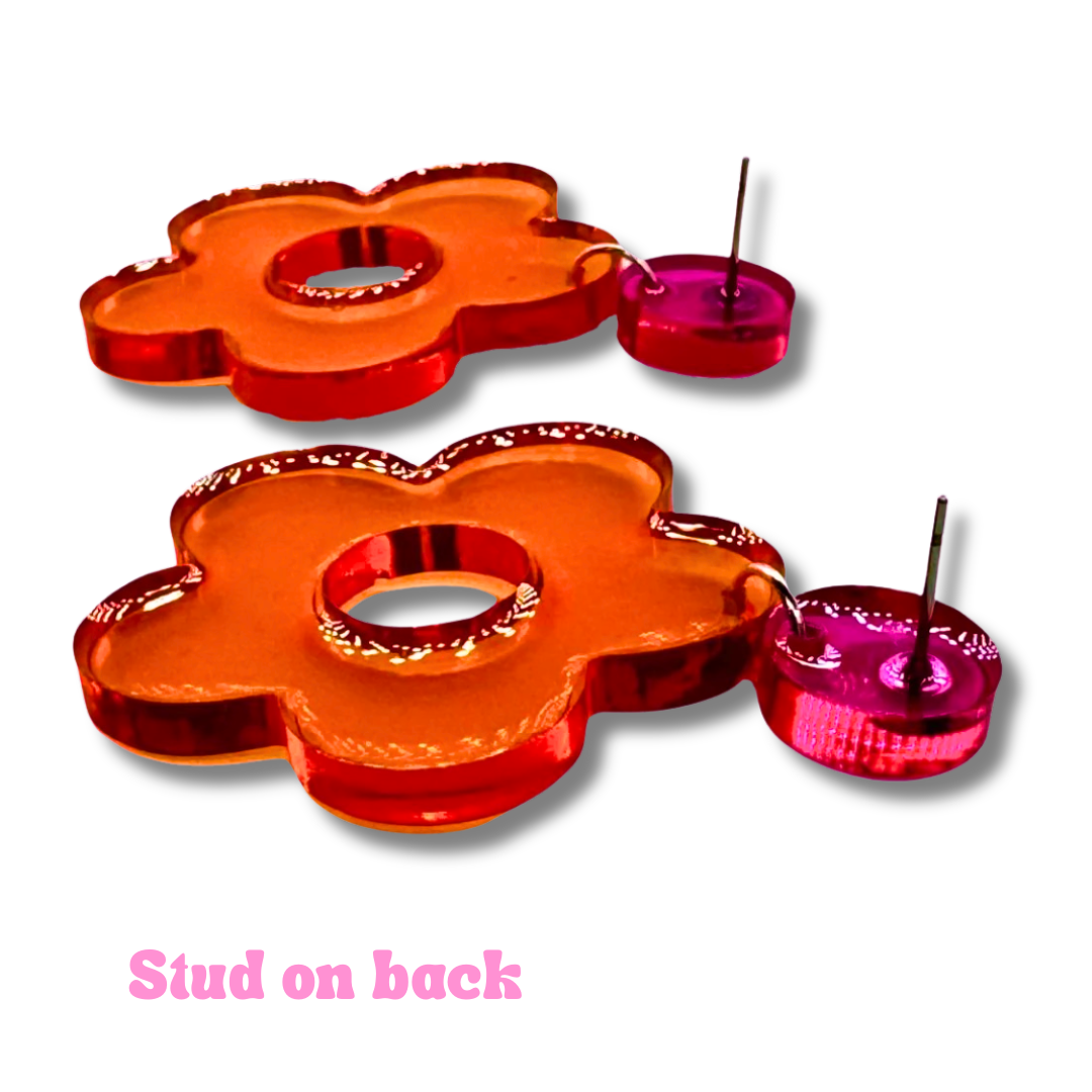60's Neon Flower Dangle Stud Earrings