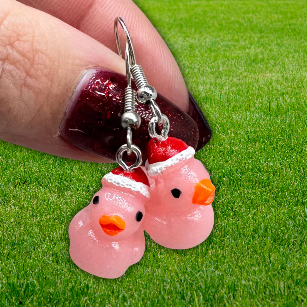 Tiny Santa Duck Earrings