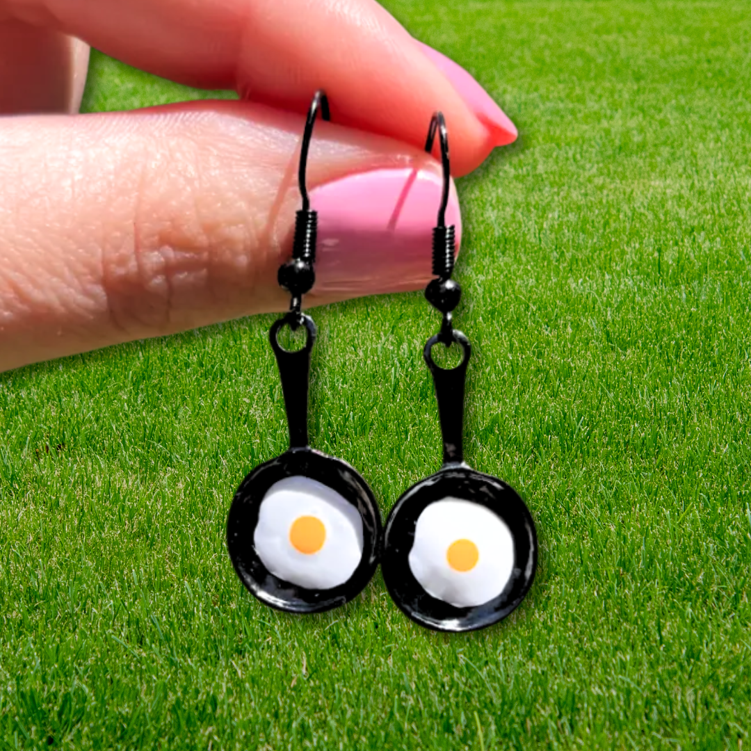 Frying Pan Egg Charm Earrings