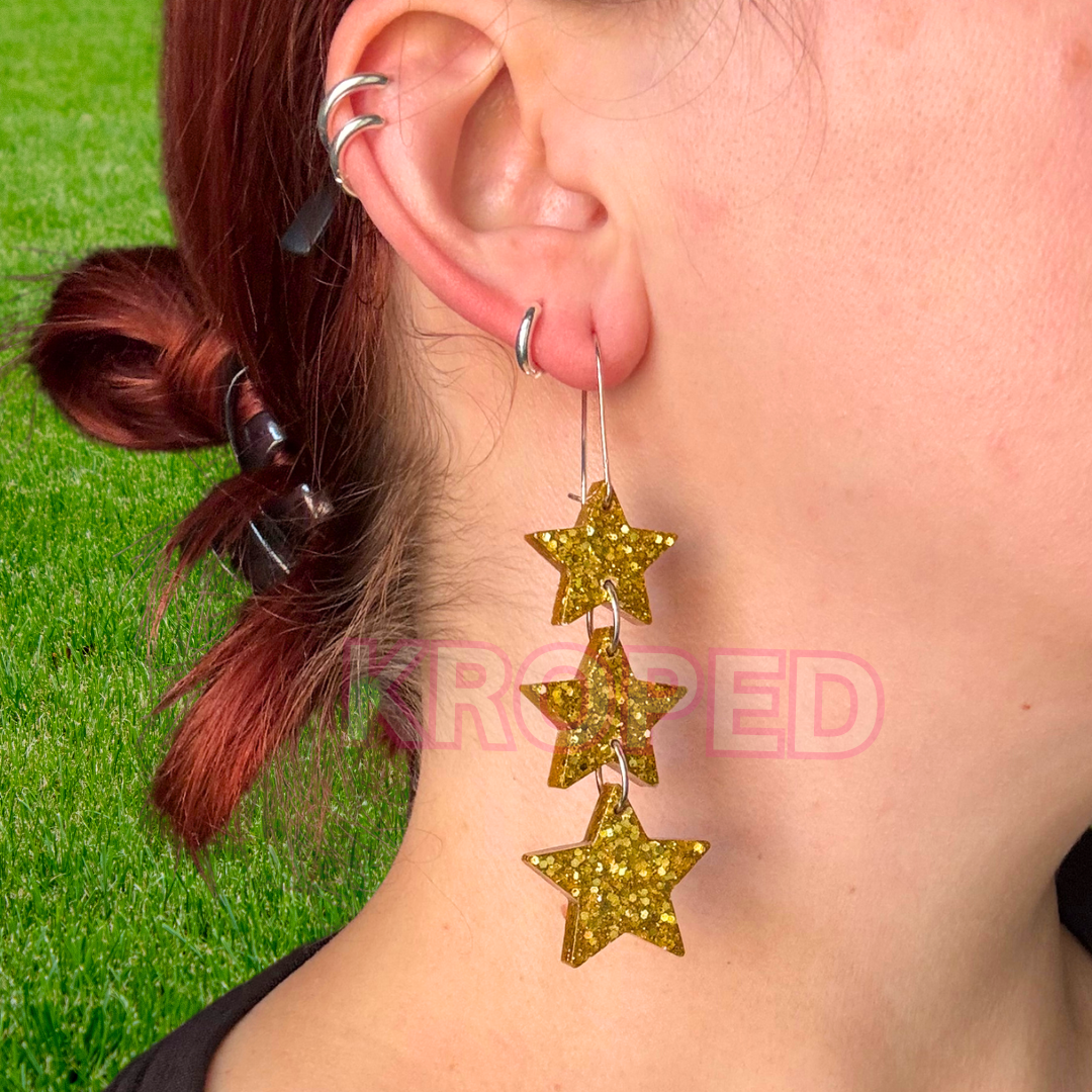 Triple Glitter Star Earrings Stack