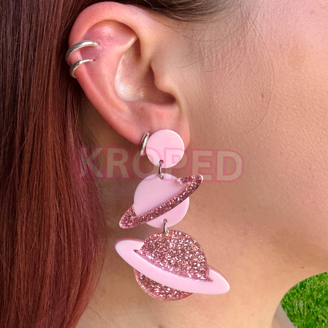 Pink Planet Stud Earrings