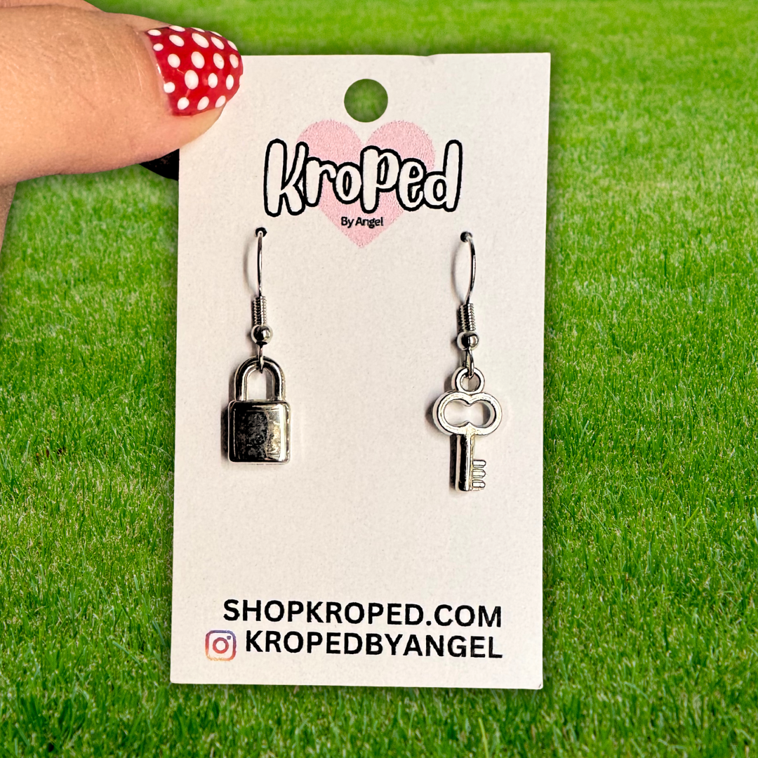 Silver Lock and Key Earrings