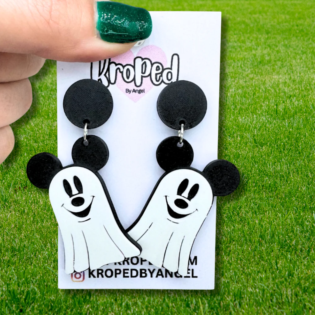 Ghost Mouse Dangle Stud Earrings