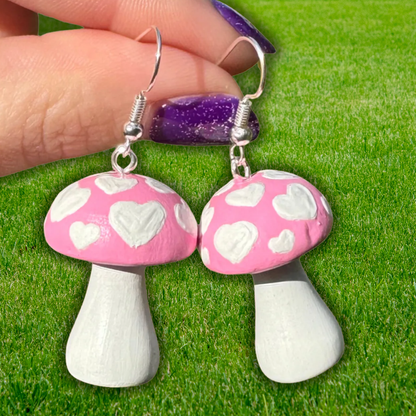 Pink Heart Mushroom Earrings