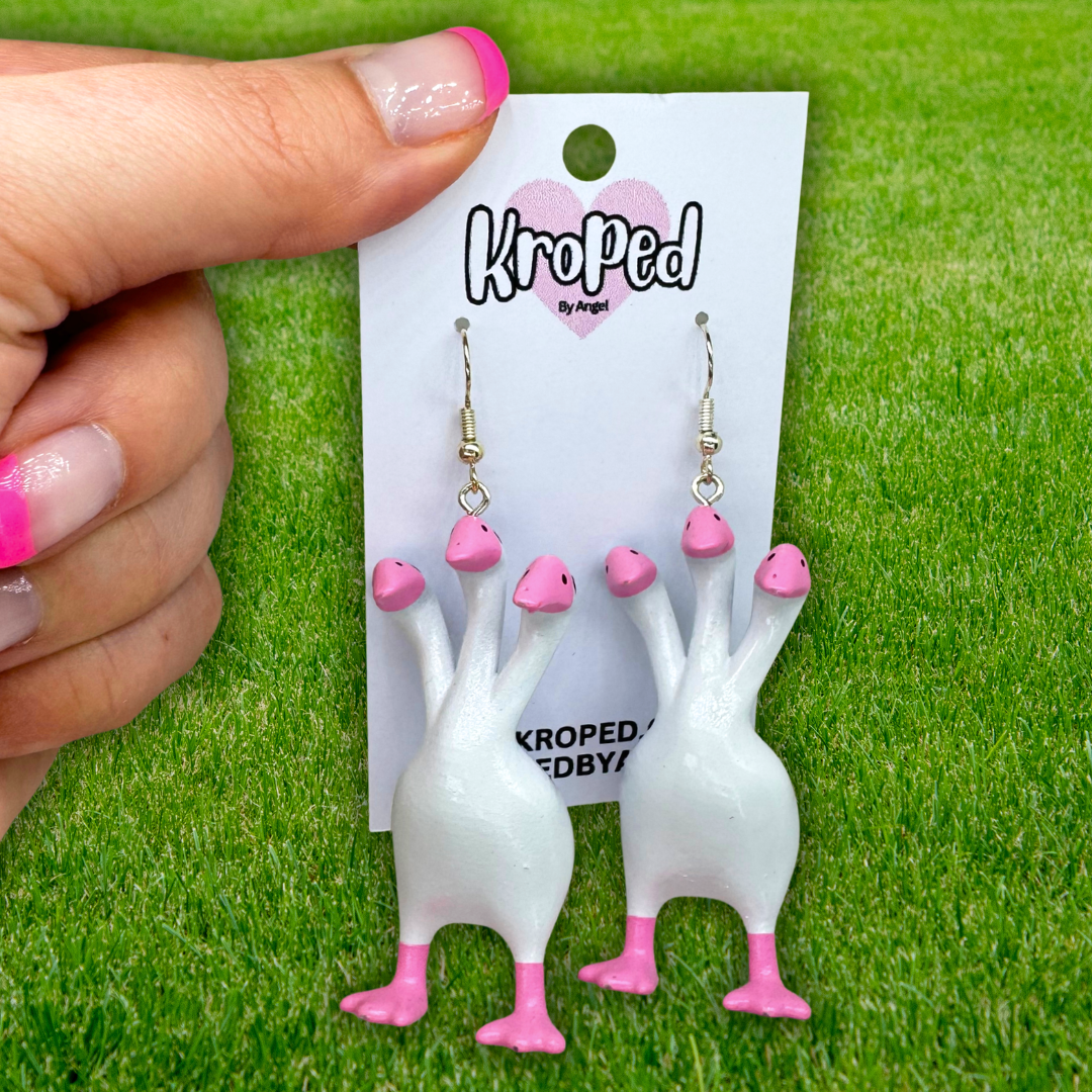 Pink 3 Headed Duck Goose Earrings
