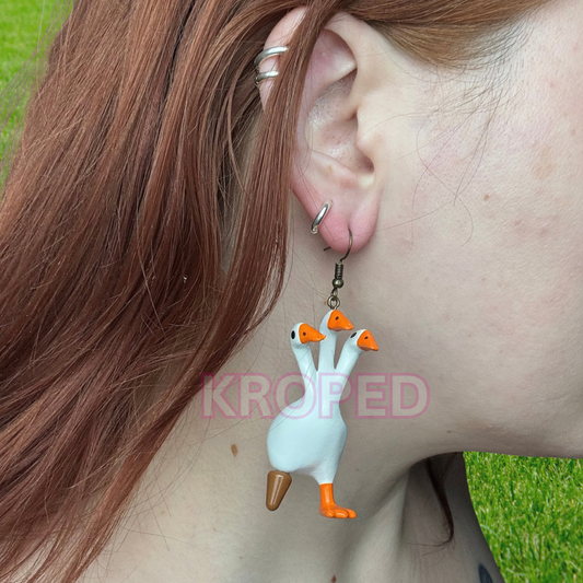 Peg Leg 3 Headed Duck Goose Earrings