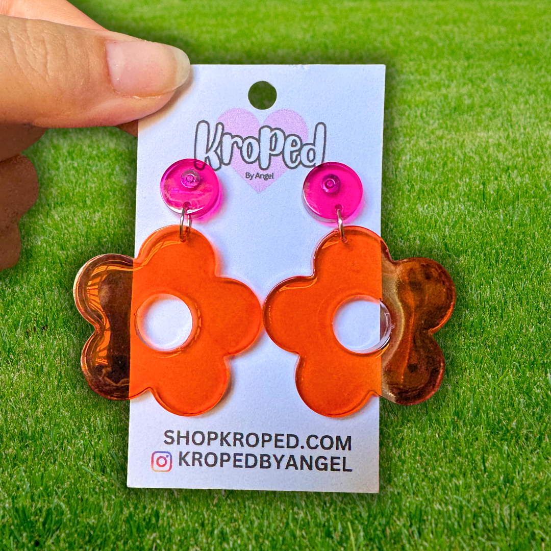 60's Neon Flower Dangle Stud Earrings