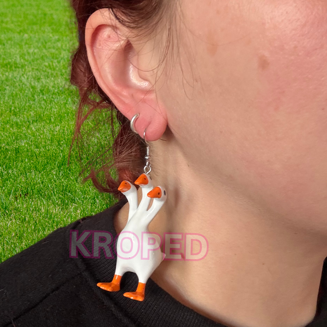 Orange 3 Headed Duck Goose Earrings