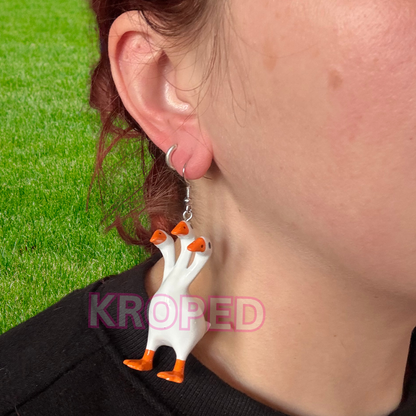 Orange 3 Headed Duck Goose Earrings