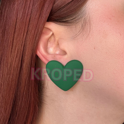 Matte Green Heart Stud Earrings