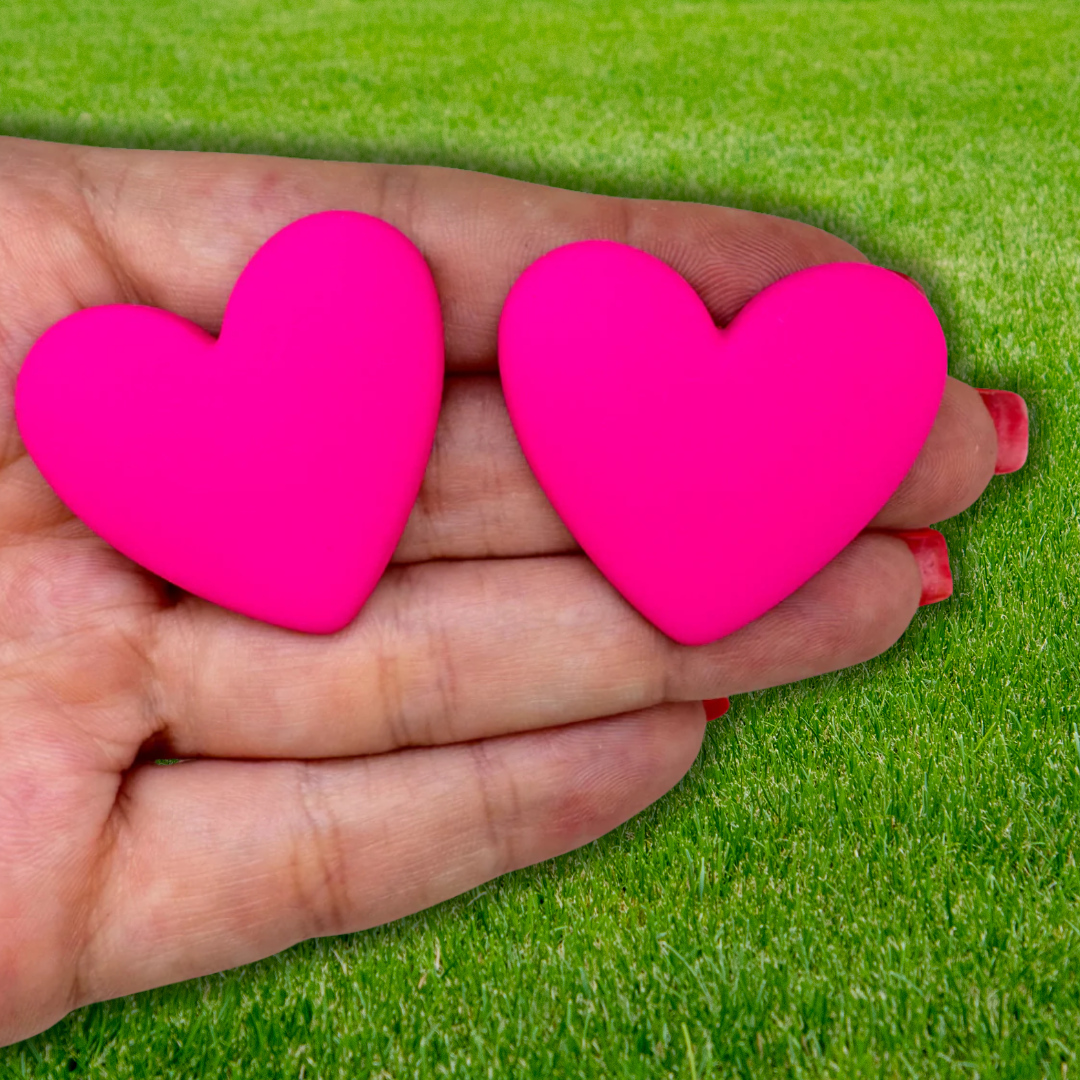 Matte Pink Heart Stud Earrings