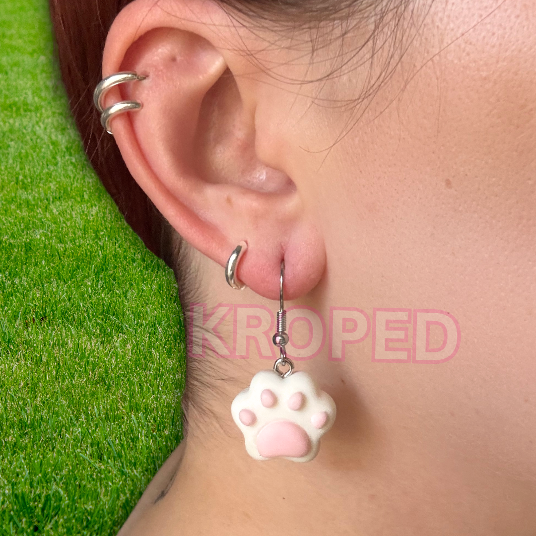 White Cat Paw Earrings