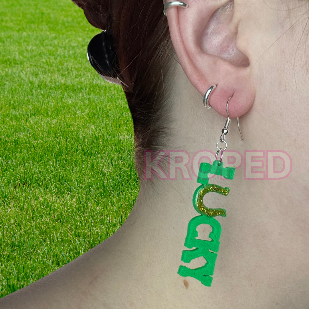 Lucky Glitter Word Earrings