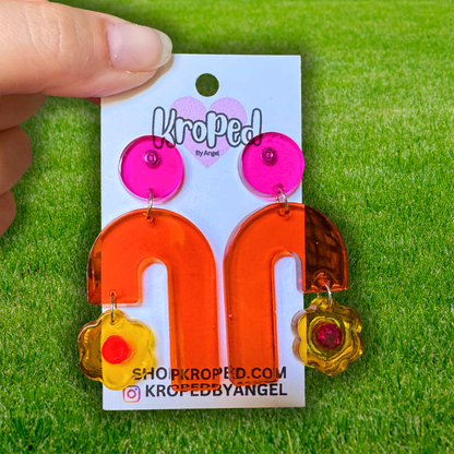 Half Arch Flower Dangle Stud Earrings