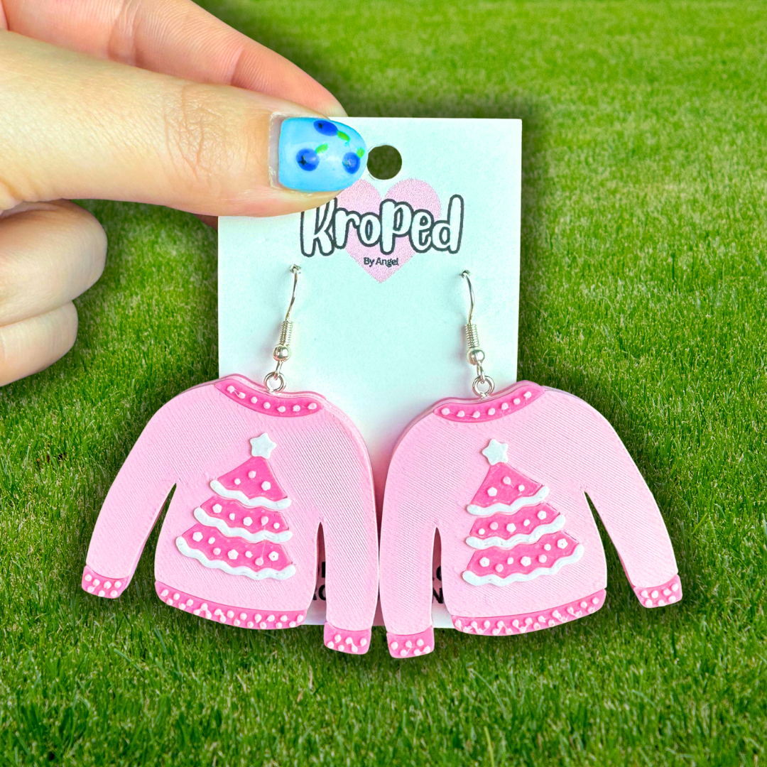 Pink Christmas Sweater Earrings