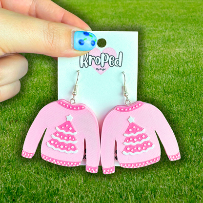 Pink Christmas Sweater Earrings