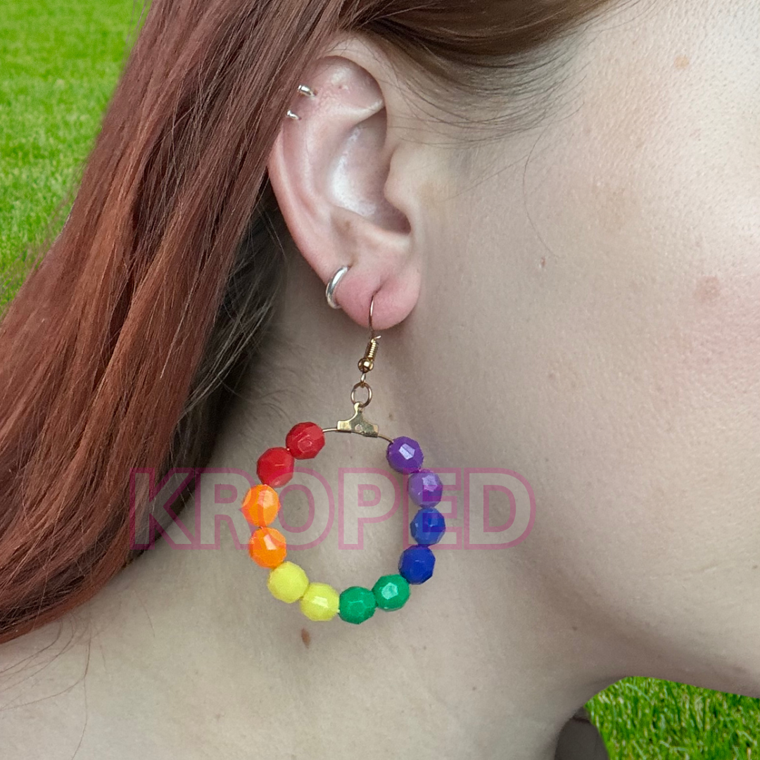 Rainbow Beaded Hoop Earrings