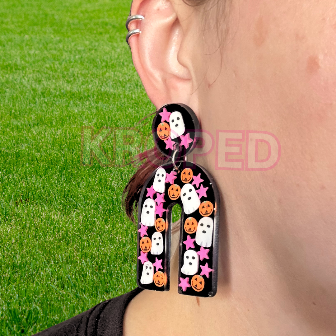Halloween Ghost and Pumpkin Star Stud Earrings
