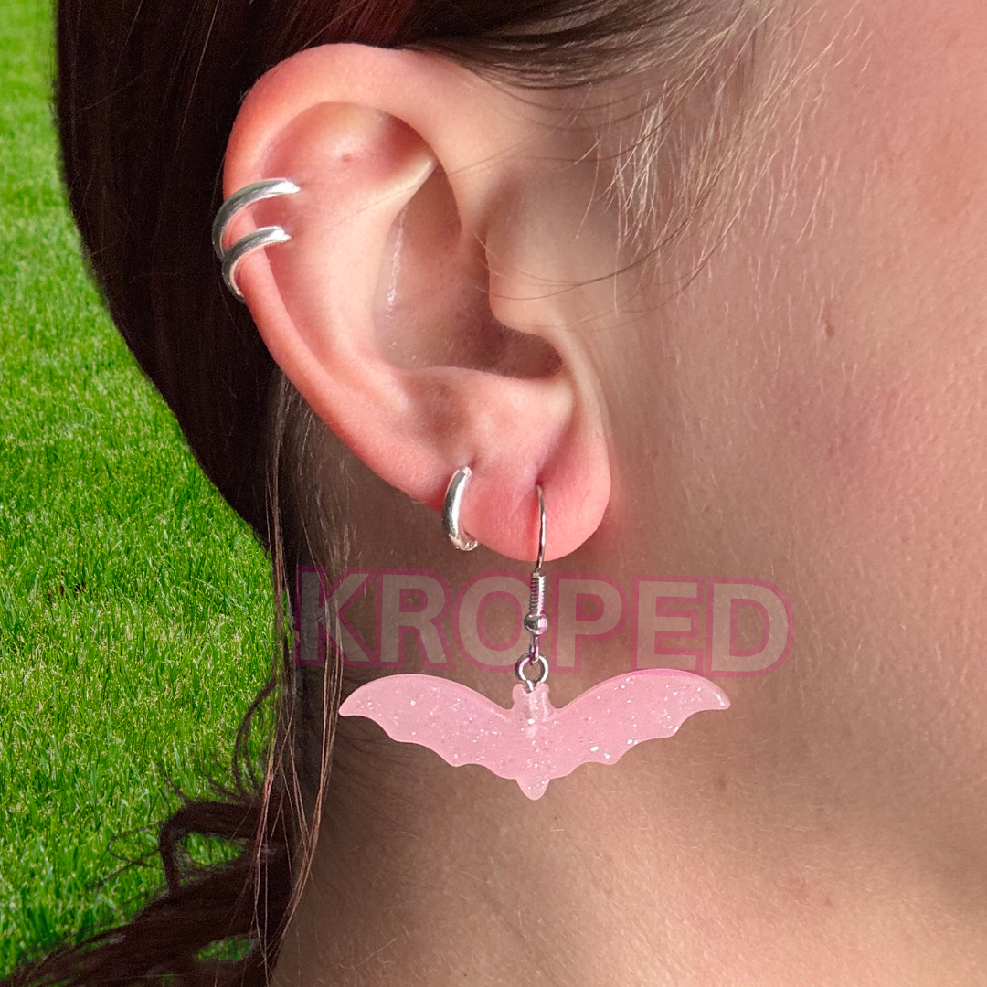 Pink Glitter Bat Earrings