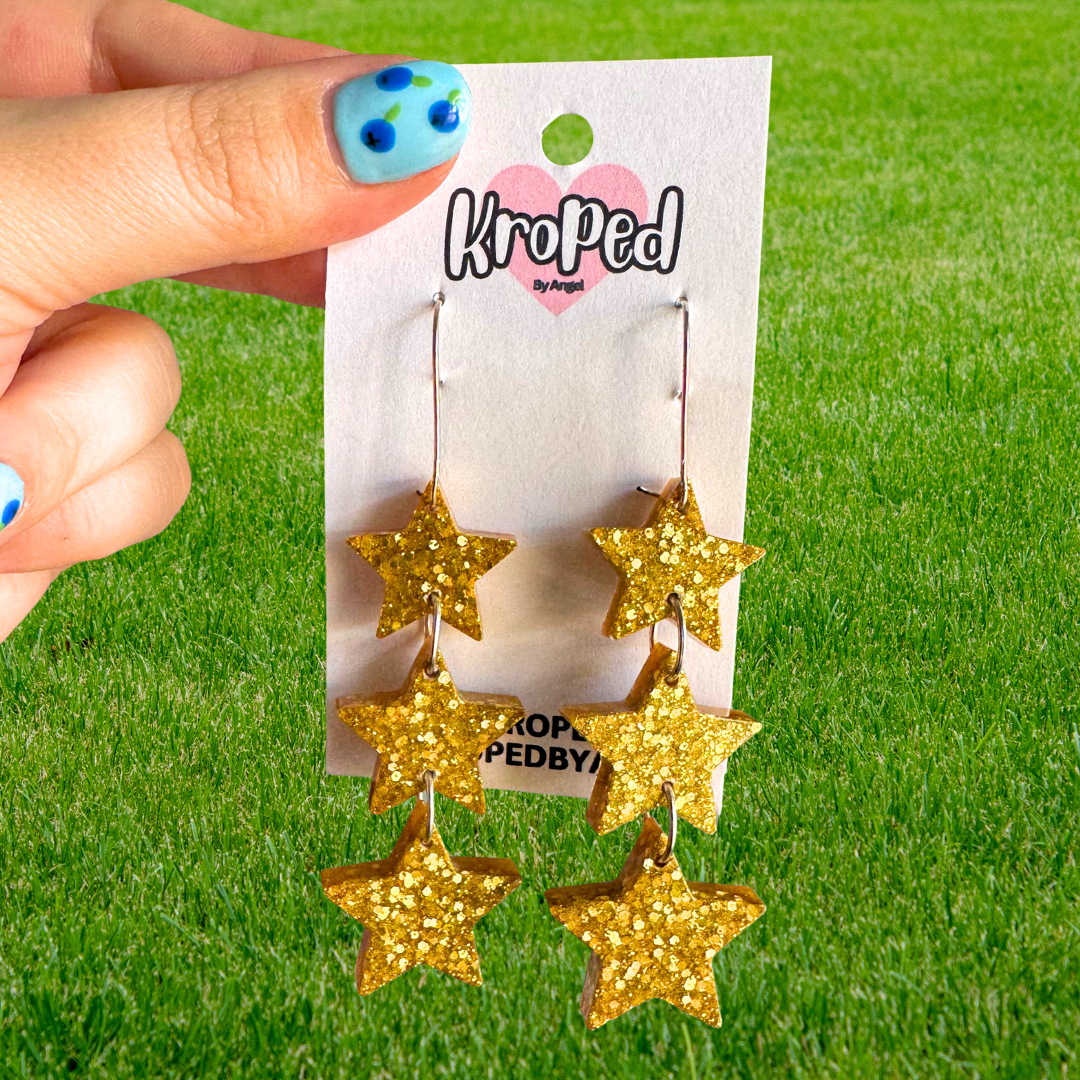 Triple Glitter Star Earrings Stack