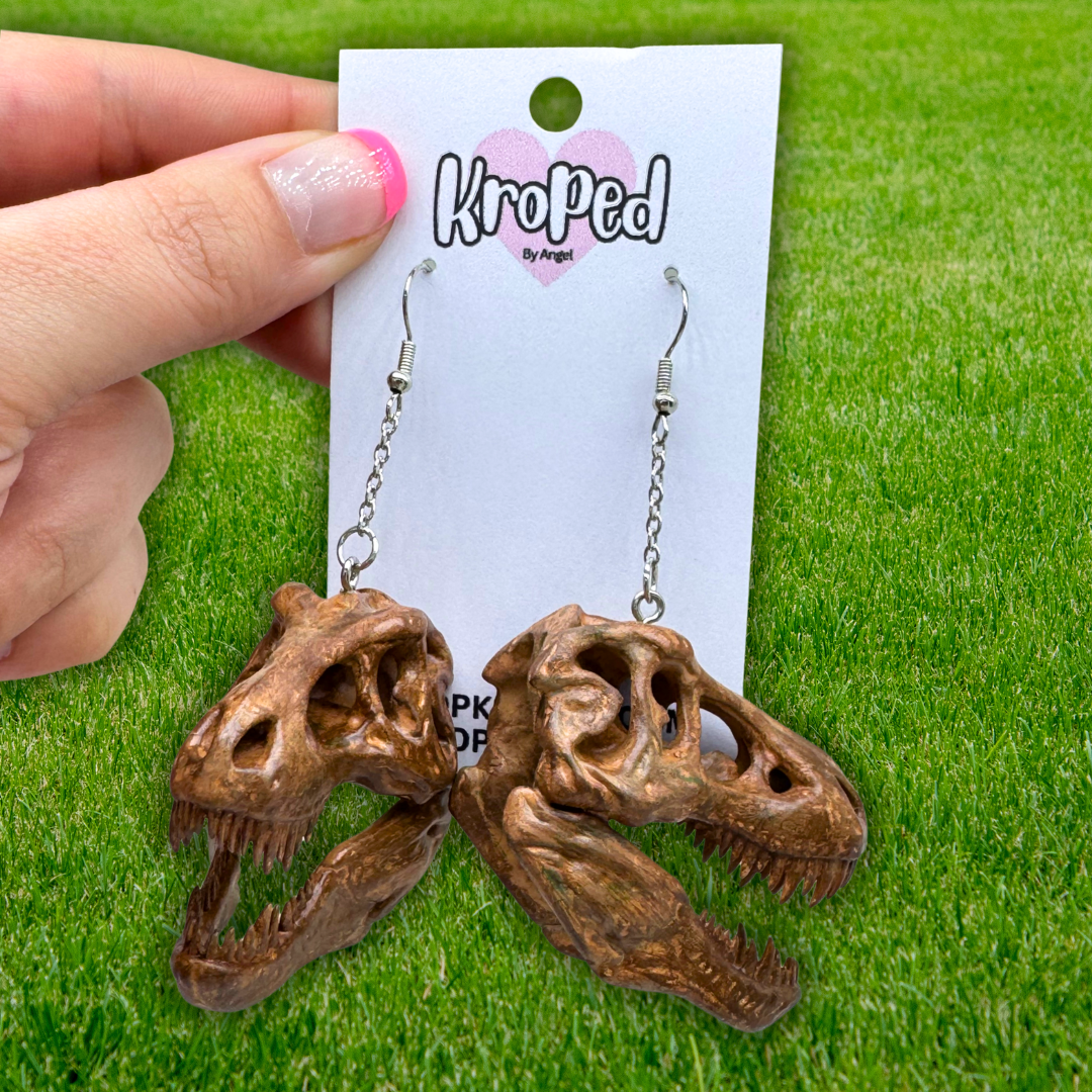 T-Rex Dinosaur Skull Earrings