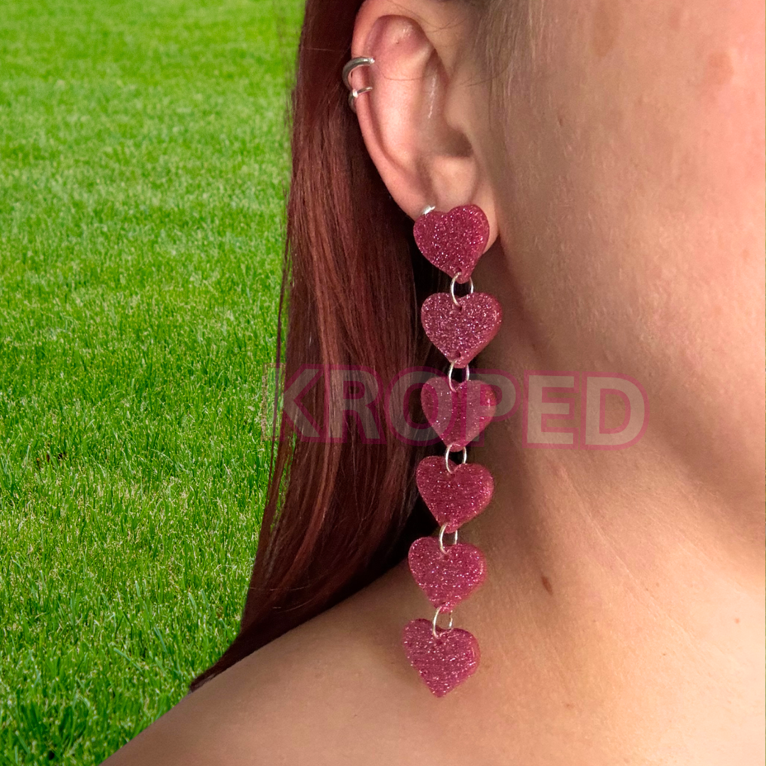 Glitter Heart Stud Dangle Earrings