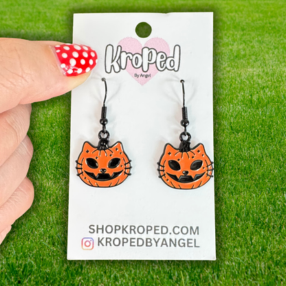 Orange Pumpkin Cat Earrings