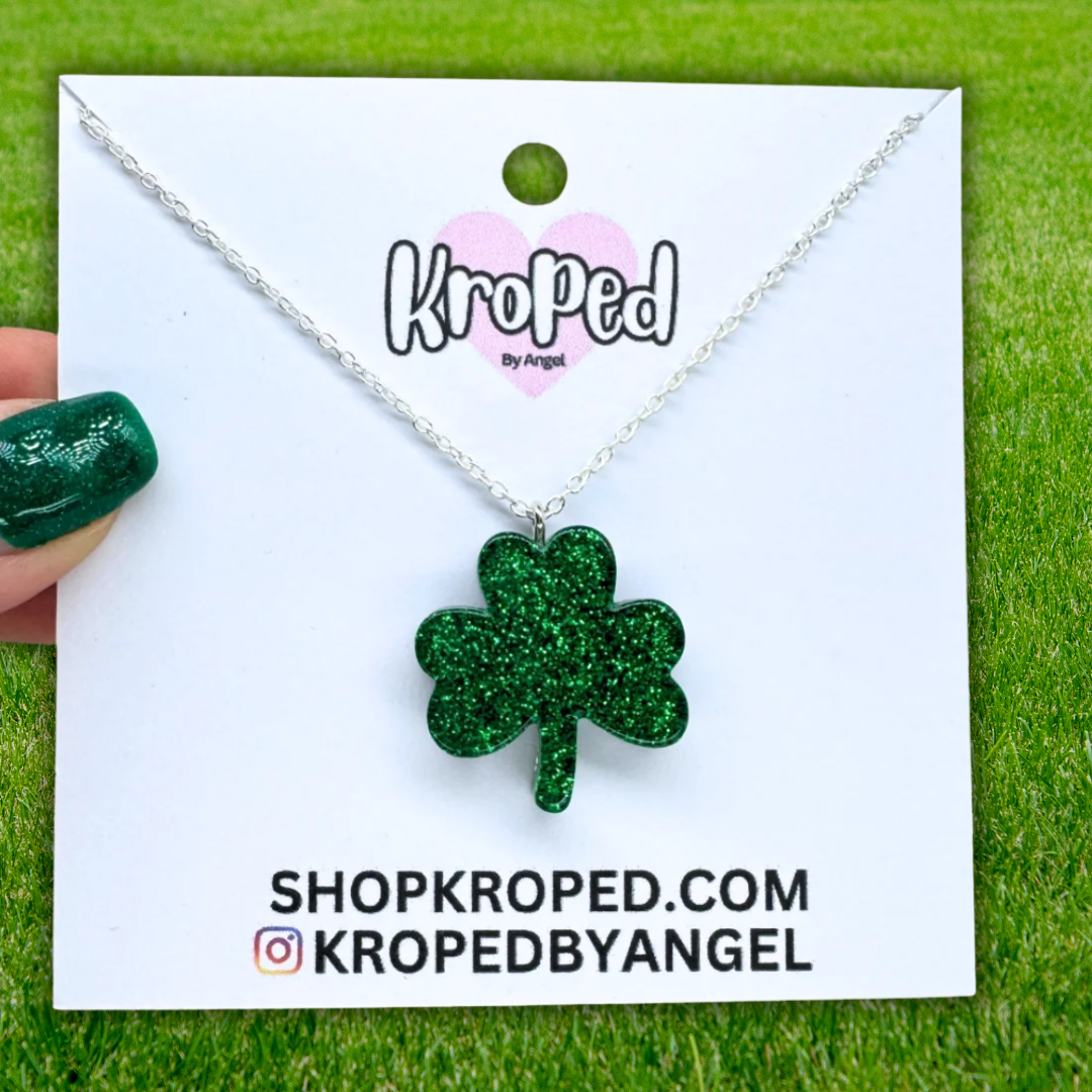 Glitter Clover Charm Necklace