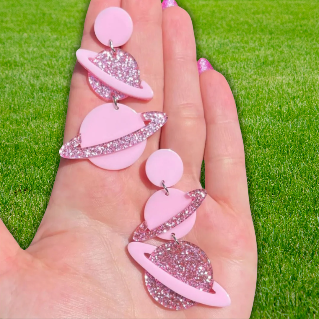 Pink Planet Stud Earrings