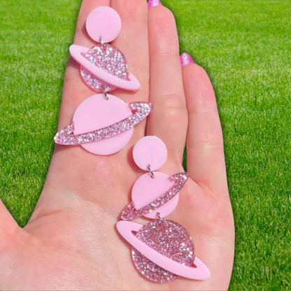Pink Planet Stud Earrings