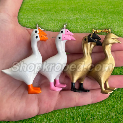 Pink 3 Headed Duck Goose Earrings