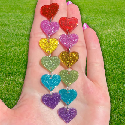 Glitter Heart Rainbow Stud Earrings