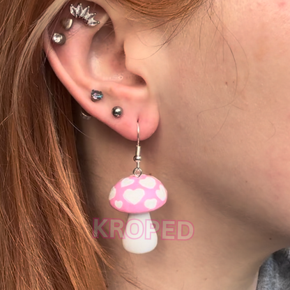 Pink Heart Mushroom Earrings