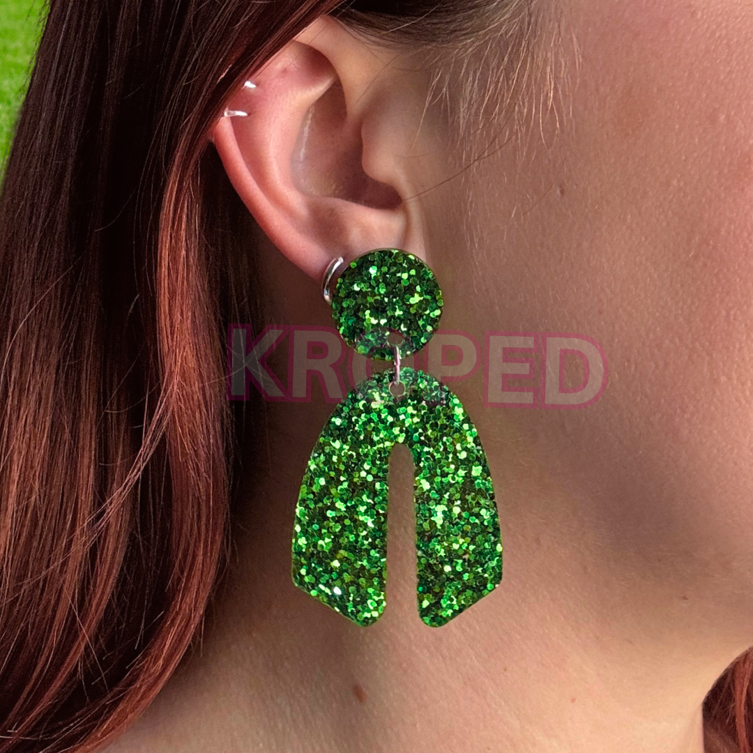 Green Glitter Stud Earrings