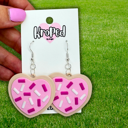 Pink Heart Sugar Cookie Earrings