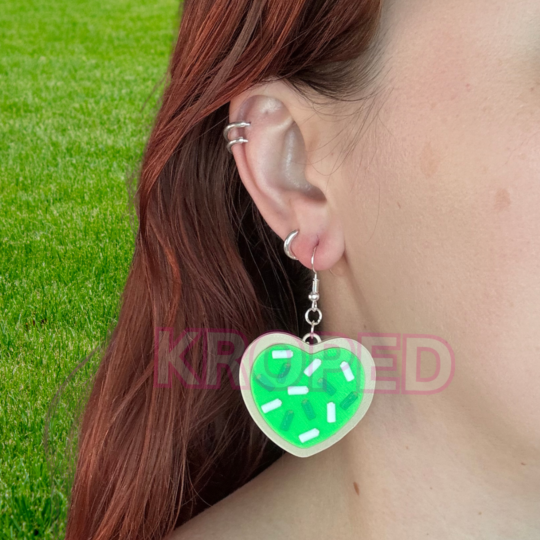 Green Heart Sugar Cookie Earrings