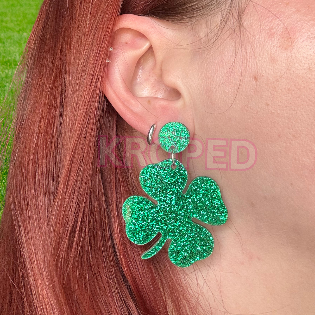 Glitter 4 Leaf Clover Stud Earrings