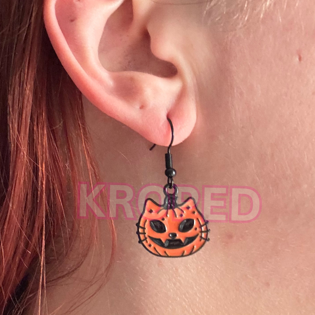 Orange Pumpkin Cat Earrings