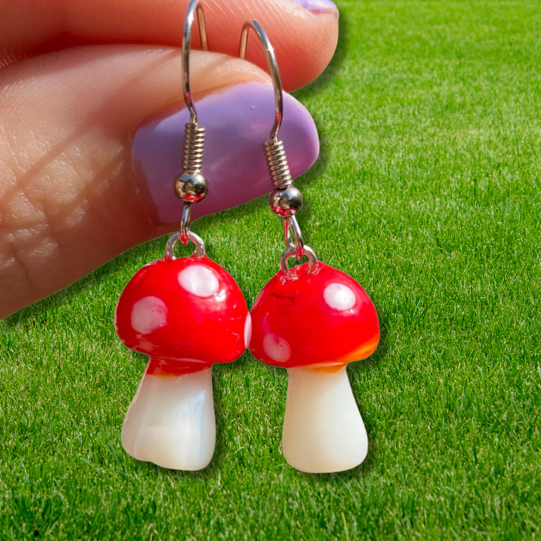 Glass Mushroom Earrings