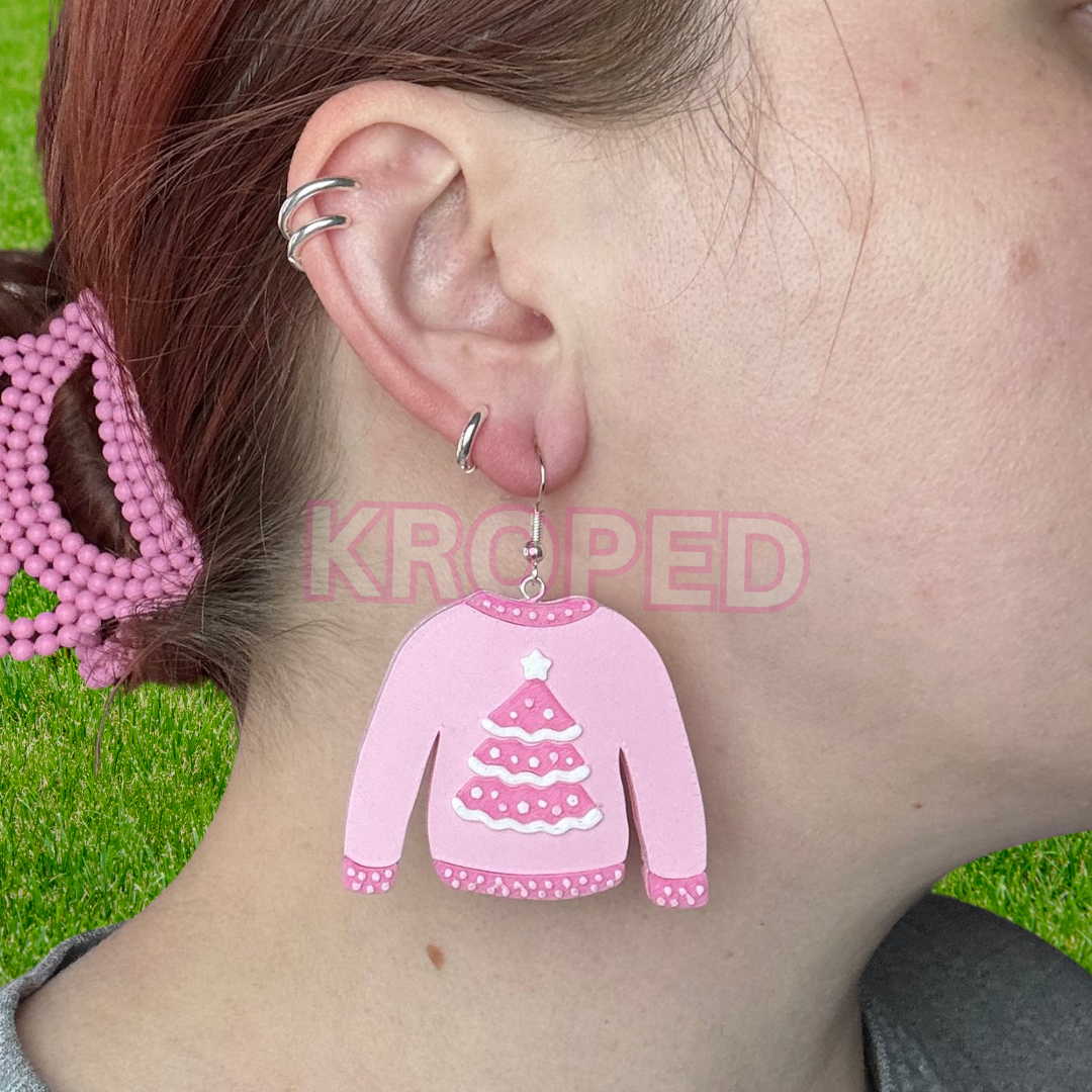 Pink Christmas Sweater Earrings