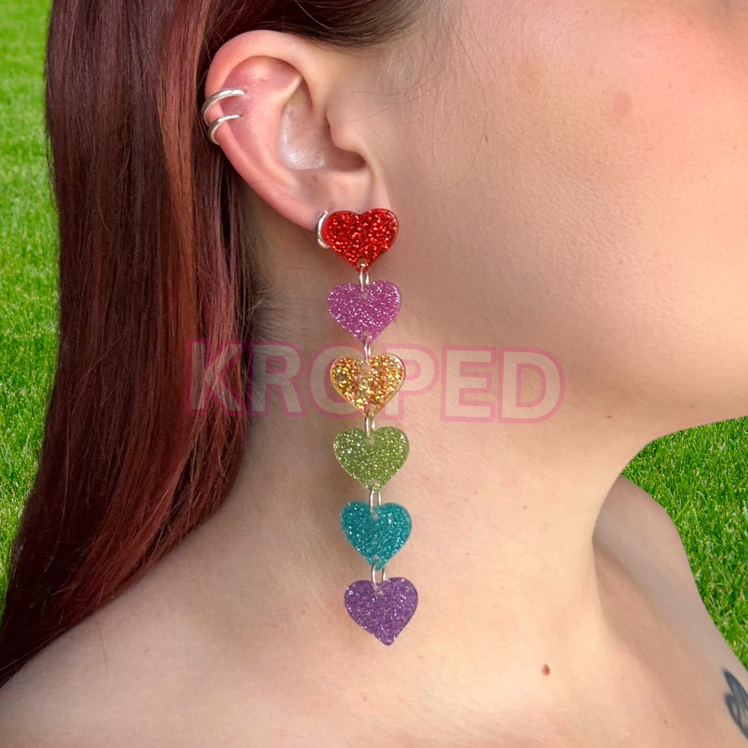 Glitter Heart Rainbow Stud Earrings