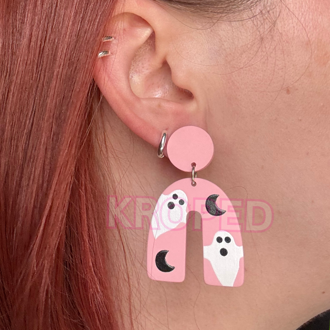 Pink Ghost Stud Earrings