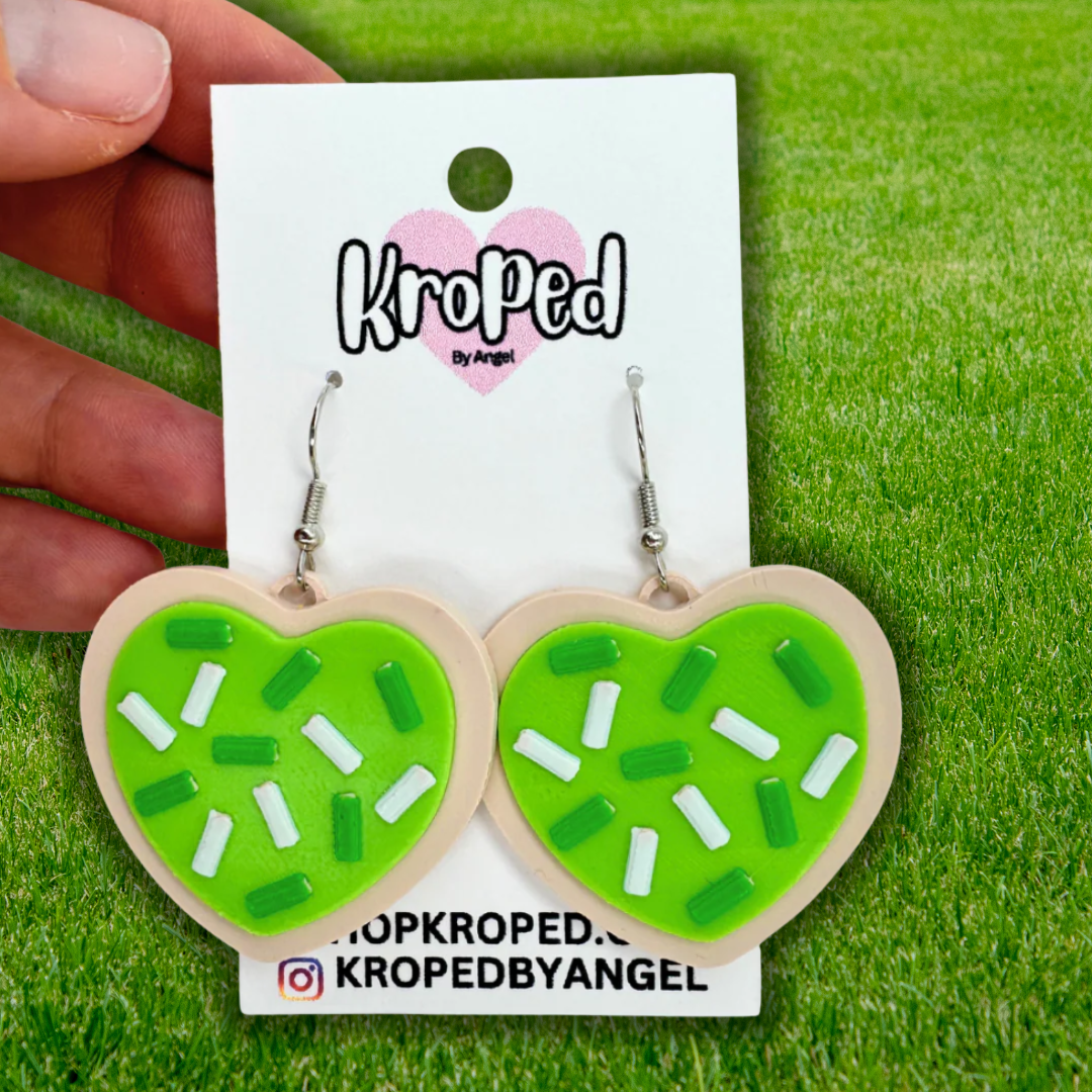 Green Heart Sugar Cookie Earrings