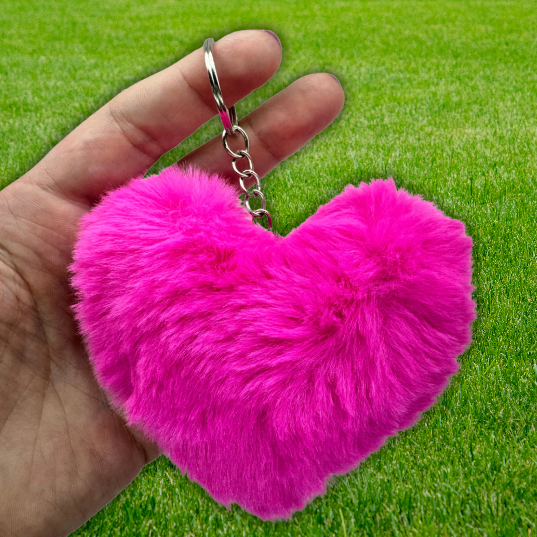 Pink Fluffy Heart Keychain
