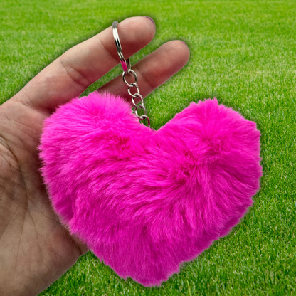 Pink Fluffy Heart Keychain